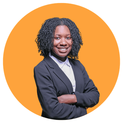 Person in suit with orange background